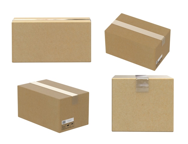 quatro ângulos da caixa de papelão isolado no branco