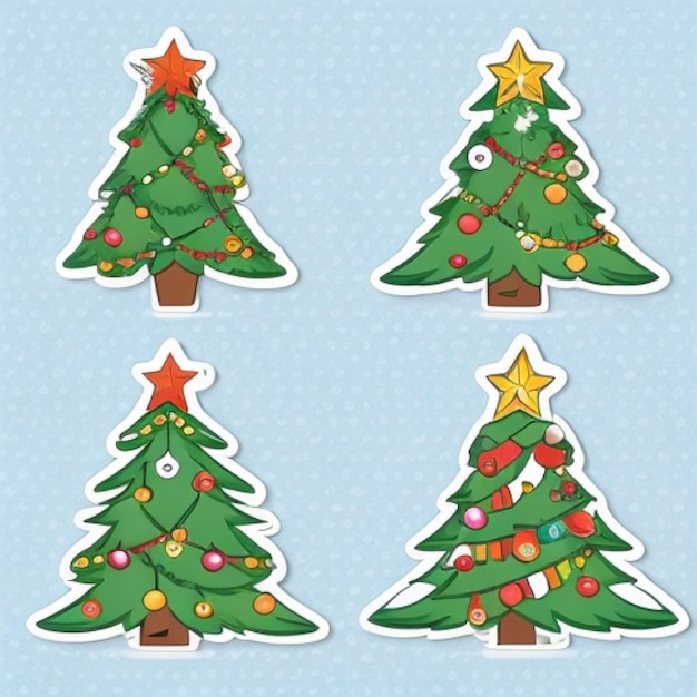 quatro árvores de Natal adornadas com decorações exclusivas