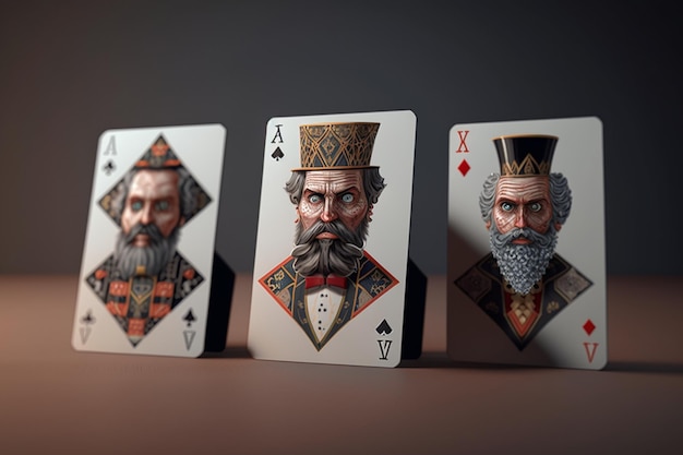 Quatro cartas de baralho com as quatro faces de um homem de chapéu e barba.