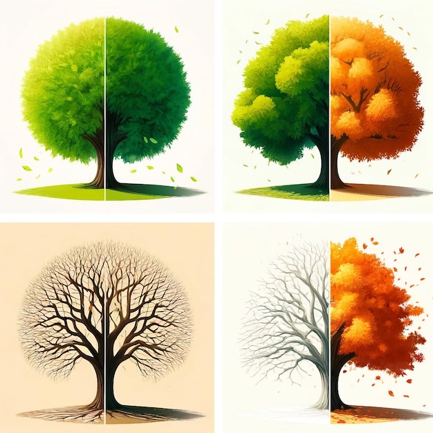 Quatro estações árvores estilizadas ciclo de design da natureza