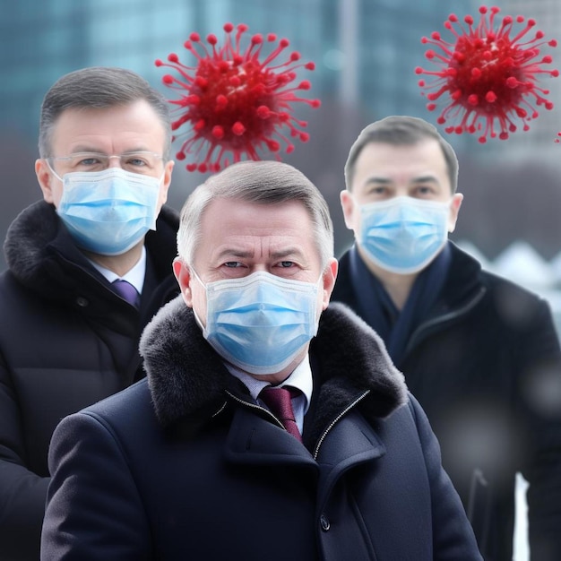 Foto quatro homens usando máscaras com o número 3 nelas.