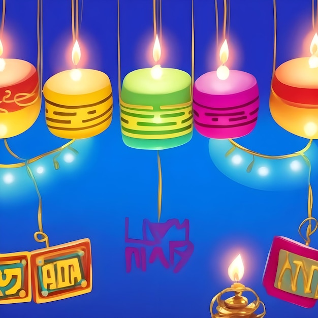 Foto quatro menorá colorido e feliz do festival de hanukkah e fundo de baboseiras