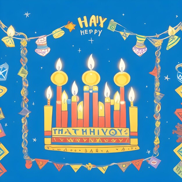 Foto quatro menorá colorido e feliz do festival de hanukkah e fundo de baboseiras