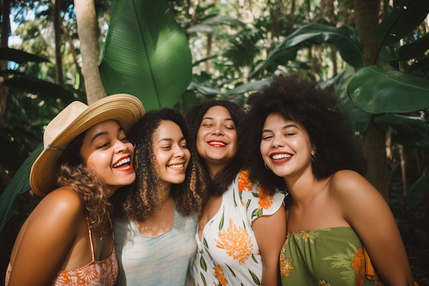 Foto quatro mulheres em uma selva com a palavra palma na frente