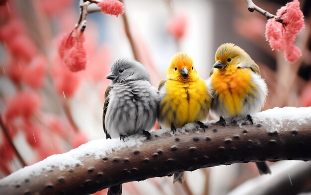 quatro pássaros coloridos e fofinhos
