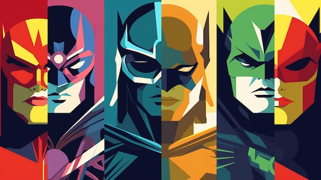 Quatro super-heróis com as palavras batman na frente.