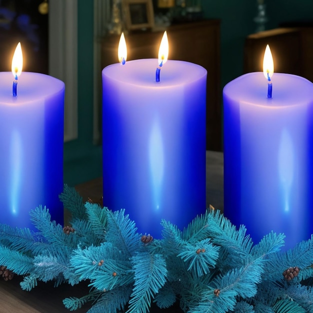 quatro velas azuis com luz Mistry