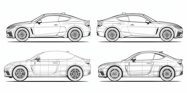 Foto quatro vistas diferentes de um carro esportivo perfeito para projetos de design automotivo