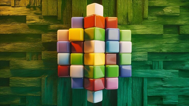 Foto ¿por qué los bloques de cubos dispuestos sobre un fondo de madera verde