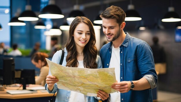 Foto ¿qué te parece este destino de viaje hermosa novia joven con un mapa y pregunta