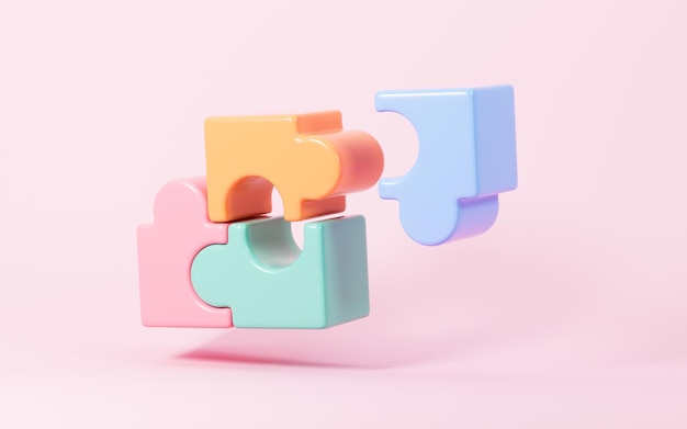 quebra-cabeça conectando cooperação e trabalho em equipe parceria e brainstorming renderização 3D