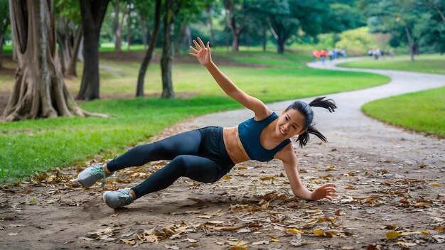 Foto queda de uma mulher enquanto corria no parque