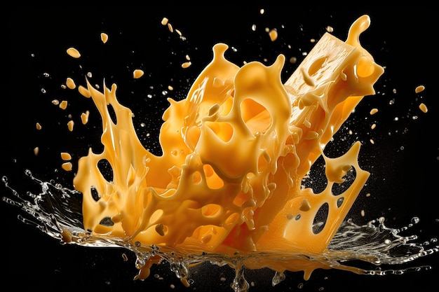 Queijo cheddar derretido splash isolado