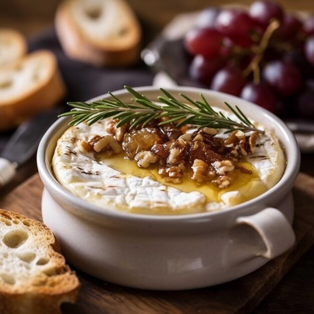 Queijo de camembert assado com moras e framboesas