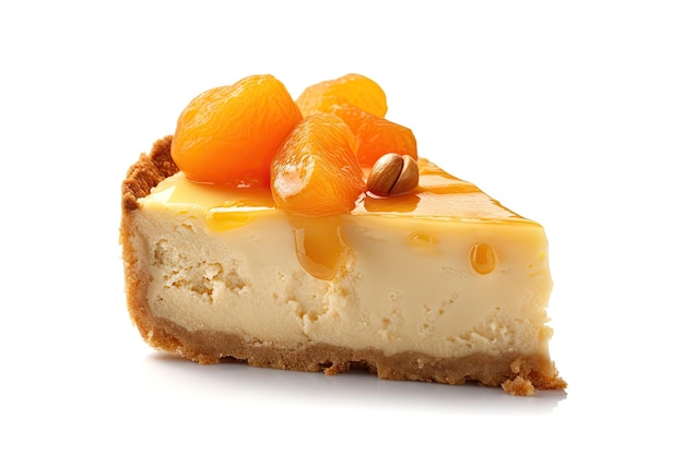 Queijo de damasco Queijo isolado Pastel de pêssego Creme de queijo Sobremesa com frutas de laranja em fundo branco Abstracto Ilustração de IA generativa