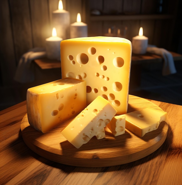 queijo delicioso em uma placa de corte mesa de madeira Diversidade de tipos de queijo
