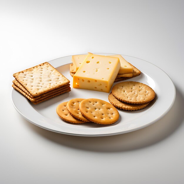 Queijo e biscoitos sobre um fundo branco