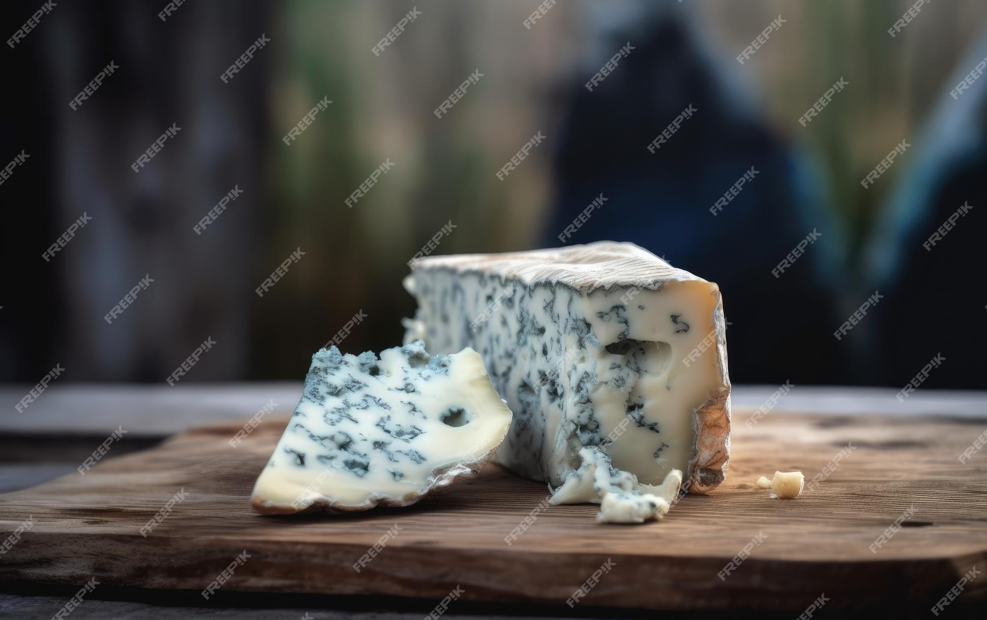 Queijo gorgonzola azul em uma tábua de corte de madeira com