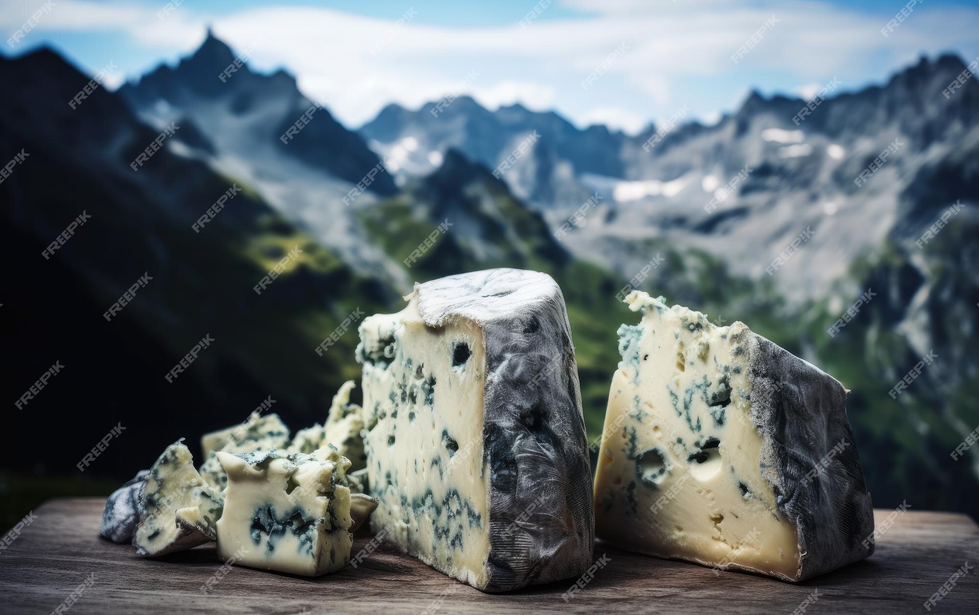 Queijo gorgonzola azul em uma tábua de corte de madeira com