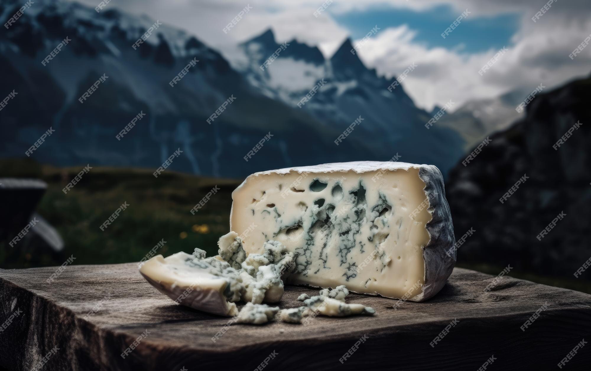 Queijo gorgonzola azul em uma tábua de corte de madeira com