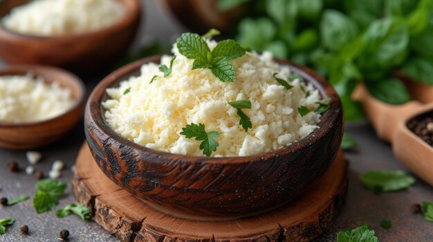 Foto queijo mexicano triturado orgânico em uma tigela