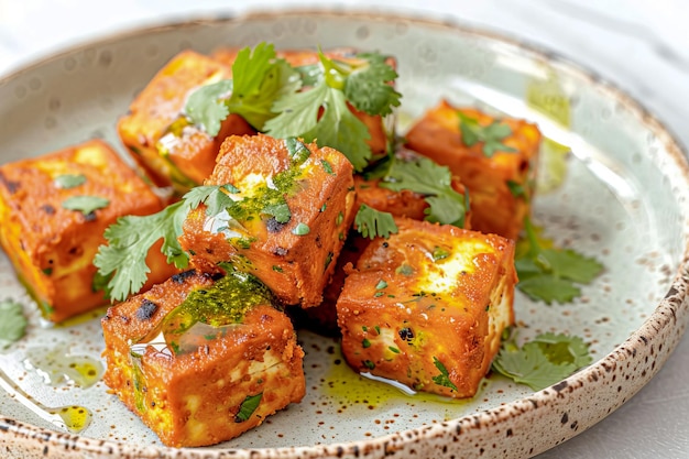 Queijo paneer frito tradicional indiano com cilantro e pesto gerado pela IA