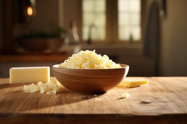 Queijo parmesão ralado na hora em uma tigela para macarrão e espaguete Generative Ai