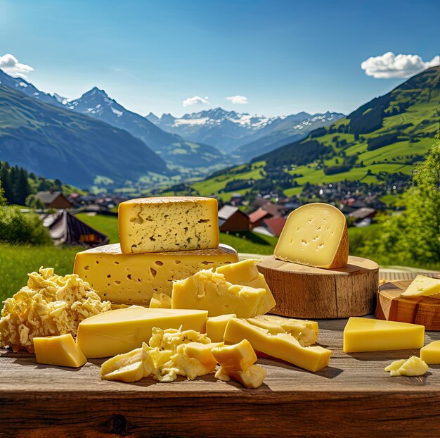 Queijos italianos em uma bandeja de madeira