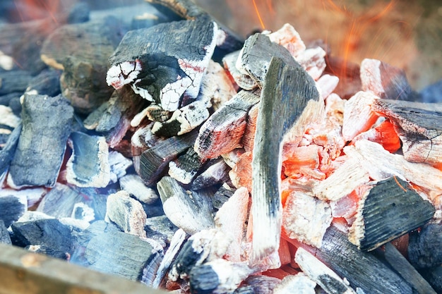 Queima de carvão no churrasco Closeup com espaço para texto ou imagem