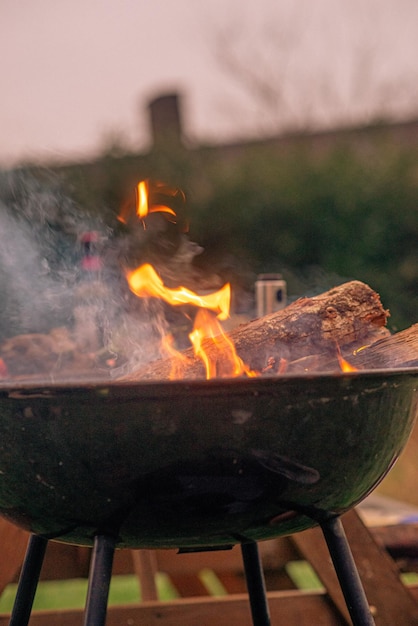 Queima de churrasco no quintal para grelhar legumes