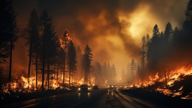 Queimadura de fogo na floresta