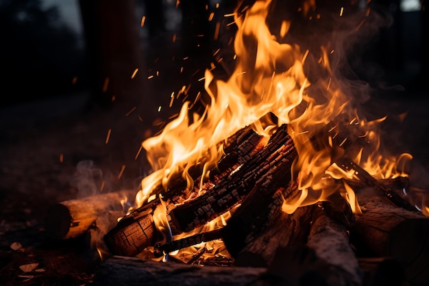 Queimando madeira em uma fogueira em close-up