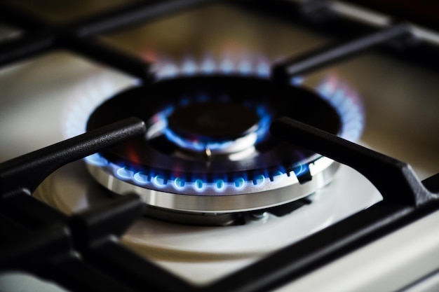 Quema de gas natural en estufa de gas de cocina