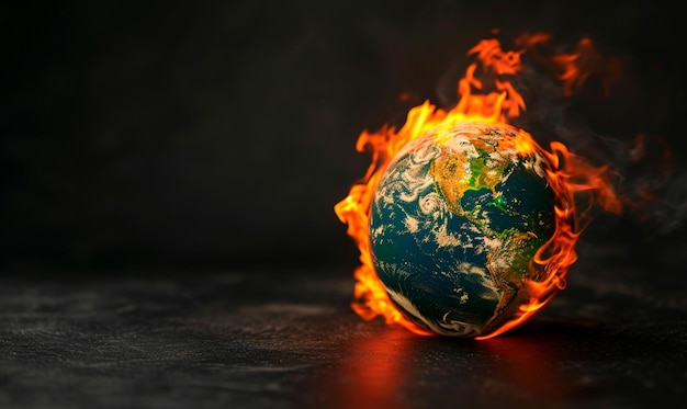 Quema del globo Cambio climático Concienciación espacio de copia