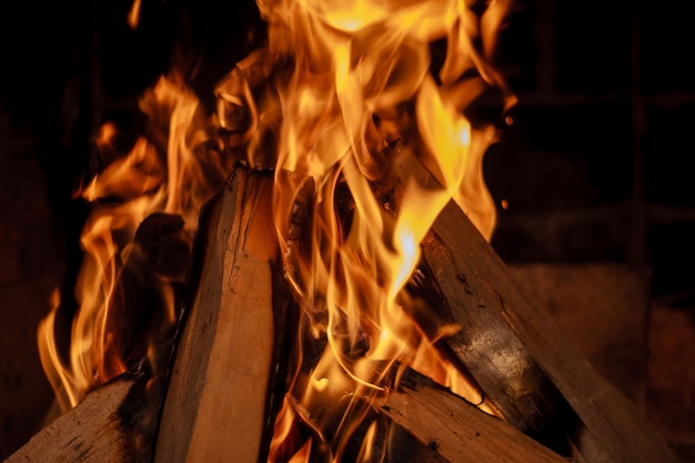 Quema de leña en la chimenea de cerca.