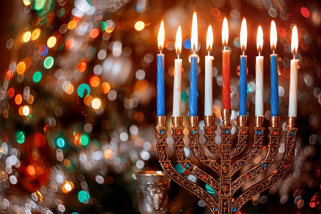 Quema de velas con menorah para Janucá