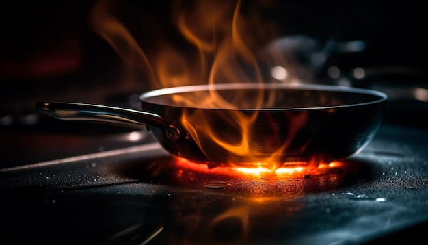 Quemador de metal brillante en la estufa para cocinar alimentos generados por IA