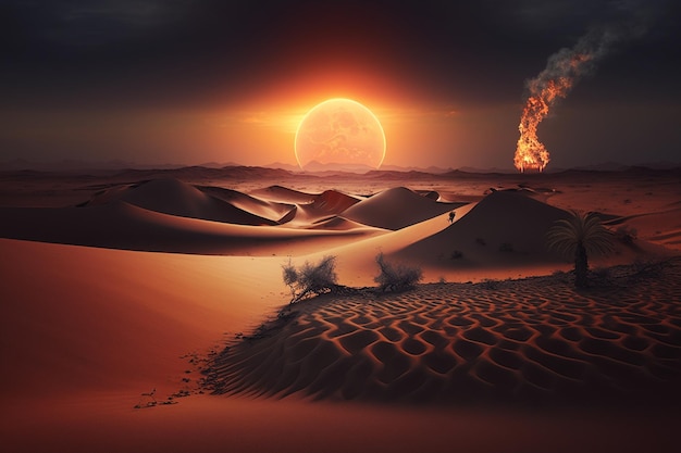 Quemar arena desierto puesta de sol imagen de fondo de pantalla Arte generado por Ai