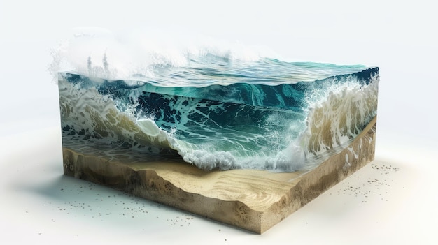 Querschnitt der Wellen des Ozeans, die auf den Sandstrand stürzen