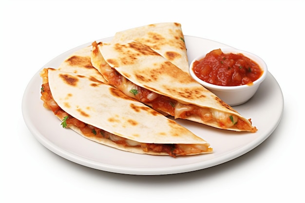 Una quesadilla caliente y con queso con salsa