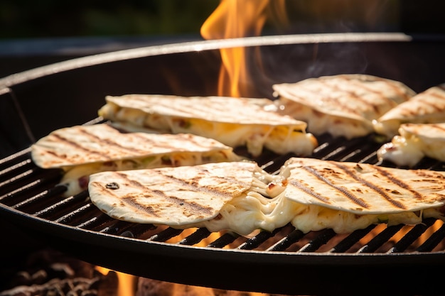 Quesadilla cocinada en una parrilla al aire libre para una barbacoa