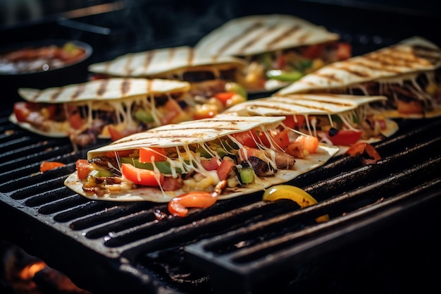 Quesadilla cocinada en una sartén con marcas de parrilla