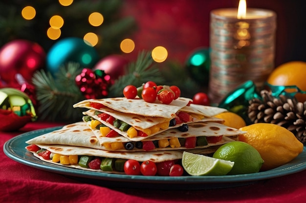 Una quesadilla festiva con tema de las fiestas