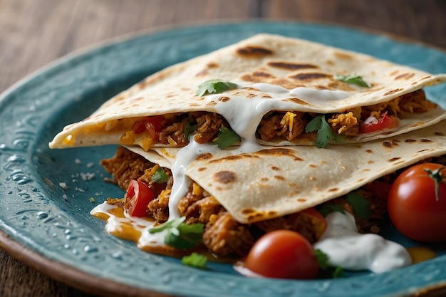 Foto quesadilla mit sauercreme drizzle