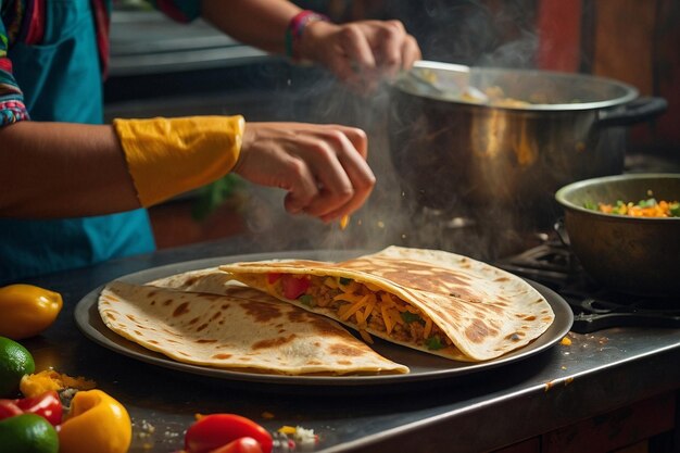 Quesadilla preparándose en un tren