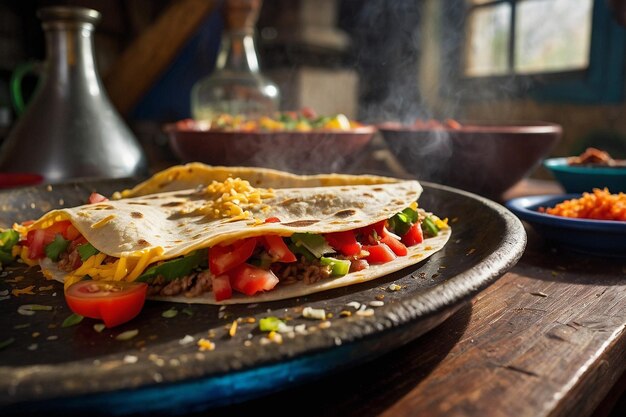 Quesadilla preparándose en un tren