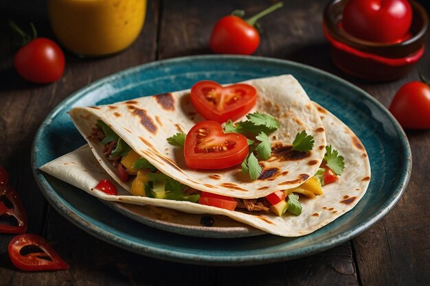 Foto quesadilla con un pres en forma de corazón