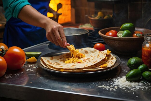 Quesadilla sendo preparada em um trem