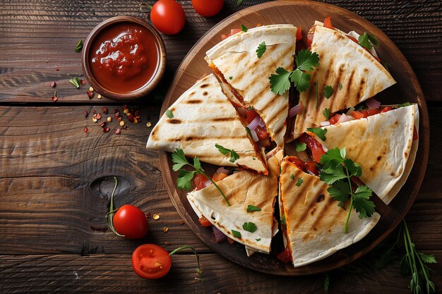 Quesadillas de comida mexicana desde arriba