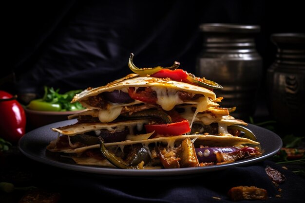 Quesadillas de vegetais grelhados e húmus